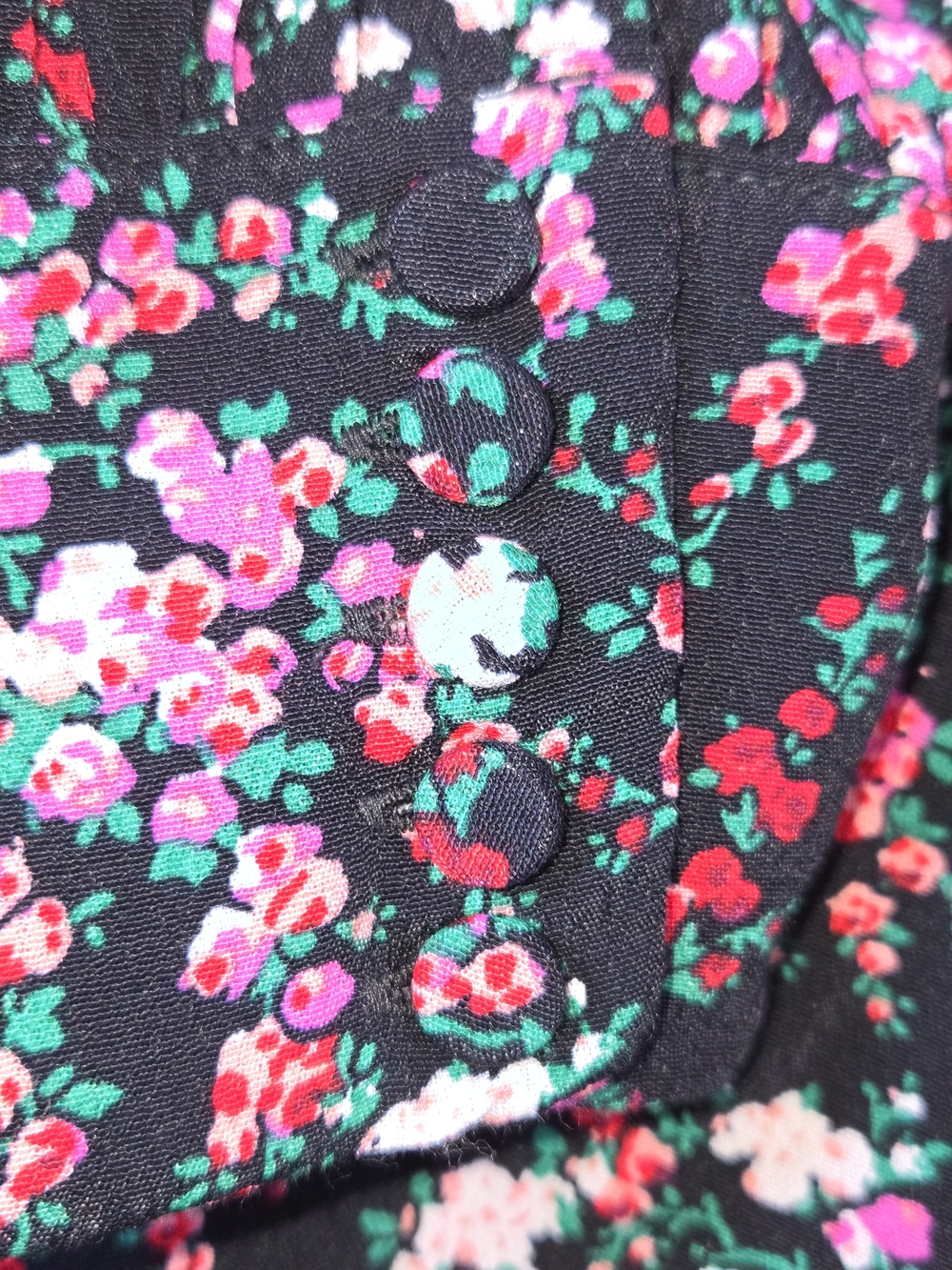 J. Crew Black Floral Long-Sleeve Blouse with Pink and Red Blooms - Picture 9 of 11